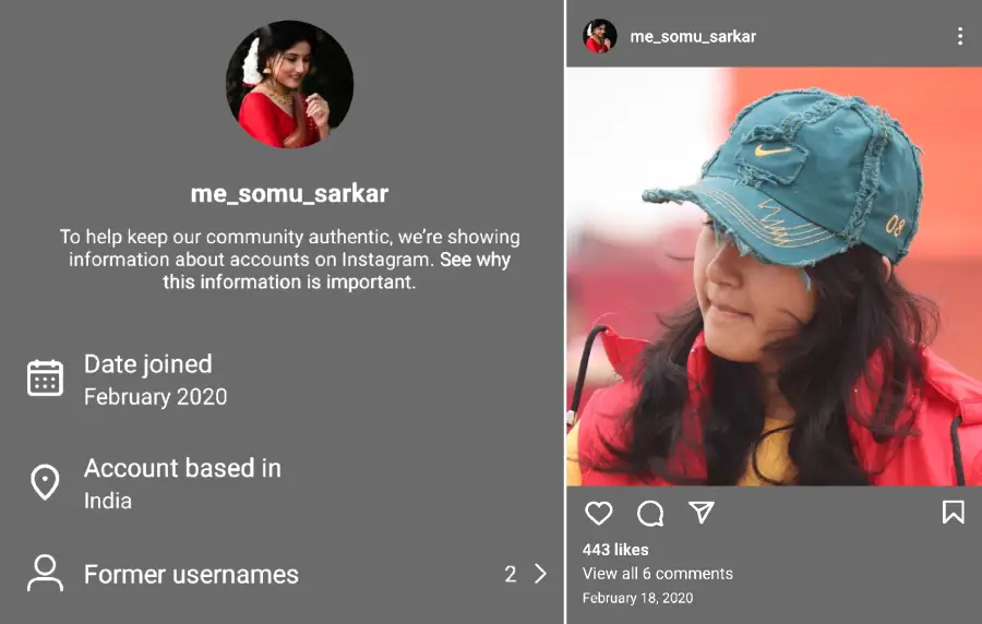 Somu Sarkar Instagram account screenshot
