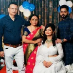 Piyali Mukherjee with her father Premendra Mukherjee and mother Mukul Mukherjee and her husband Tapas Saha in one frame
