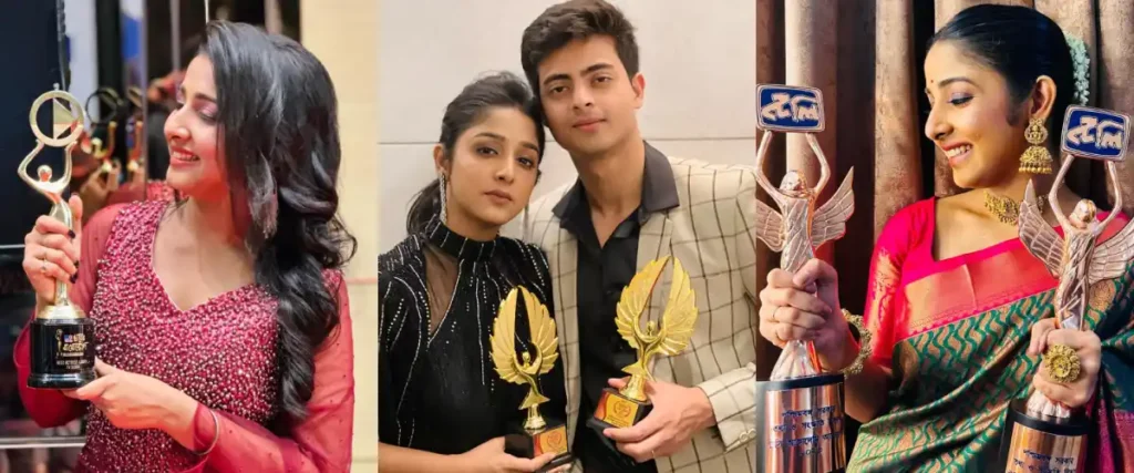 A collage of Swastika Ghosh holding all the awards she achieved.