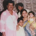 A childhood photo of Guria Jana with her father, mother and brother.